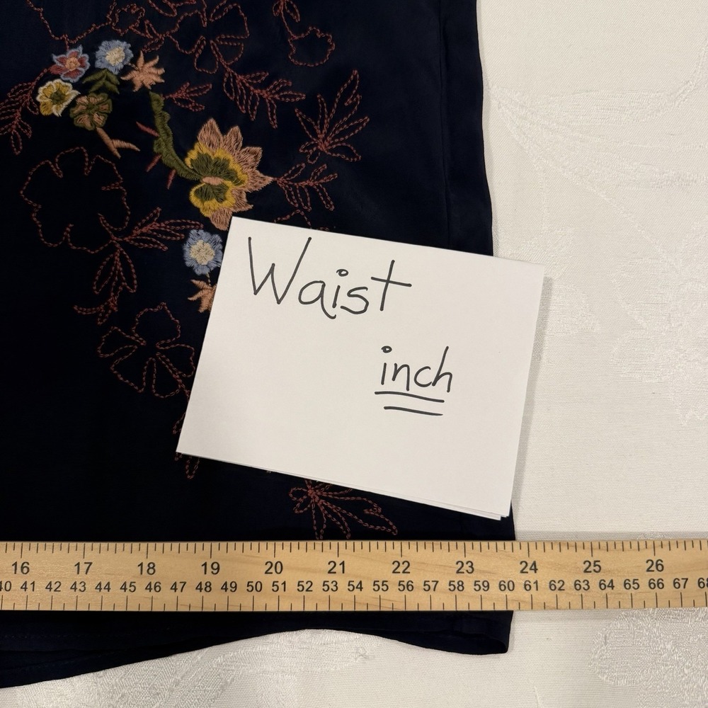 J Jill Size-M Blouse Embroidered Floral Navy Long Sleeve Boho Peasant - Picture 5 of 14